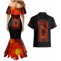 Jack O Lantern Skull Couples Matching Mermaid Dress and Hawaiian Shirt Hello Darkness My Old Friend - Wonder Print Shop