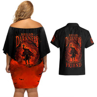 Jack O Lantern Skull Couples Matching Off Shoulder Short Dress and Hawaiian Shirt Hello Darkness My Old Friend - Wonder Print Shop