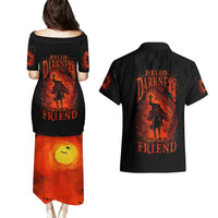 Jack O Lantern Skull Couples Matching Puletasi Dress and Hawaiian Shirt Hello Darkness My Old Friend - Wonder Print Shop
