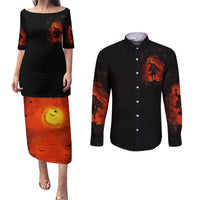 Jack O Lantern Skull Couples Matching Puletasi Dress and Long Sleeve Button Shirt Hello Darkness My Old Friend - Wonder Print Shop