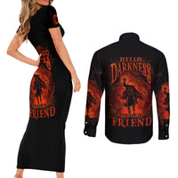 Jack O Lantern Skull Couples Matching Short Sleeve Bodycon Dress and Long Sleeve Button Shirt Hello Darkness My Old Friend - Wonder Print Shop