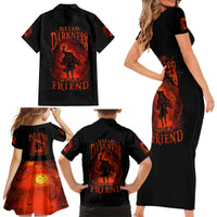 Jack O Lantern Skull Family Matching Short Sleeve Bodycon Dress and Hawaiian Shirt Hello Darkness My Old Friend - Wonder Print Shop