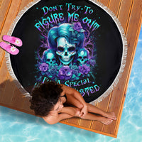 Flower Lady Skull Beach Blanket Don't Try To Figure Me Out - Wonder Print Shop