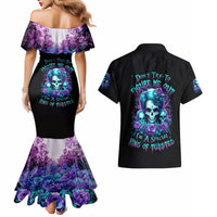 Flower Lady Skull Couples Matching Mermaid Dress and Hawaiian Shirt Don't Try To Figure Me Out - Wonder Print Shop