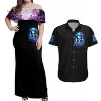 Flower Lady Skull Couples Matching Off Shoulder Maxi Dress and Hawaiian Shirt Don't Try To Figure Me Out - Wonder Print Shop