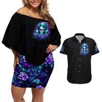 Flower Lady Skull Couples Matching Off Shoulder Short Dress and Hawaiian Shirt Don't Try To Figure Me Out - Wonder Print Shop