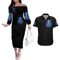 Flower Lady Skull Couples Matching Off The Shoulder Long Sleeve Dress and Hawaiian Shirt Don't Try To Figure Me Out - Wonder Print Shop