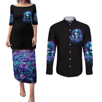 Flower Lady Skull Couples Matching Puletasi Dress and Long Sleeve Button Shirt Don't Try To Figure Me Out - Wonder Print Shop