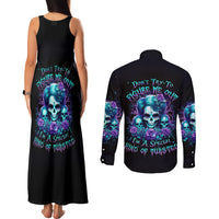 Flower Lady Skull Couples Matching Tank Maxi Dress and Long Sleeve Button Shirt Don't Try To Figure Me Out - Wonder Print Shop