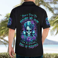 Black Hawaiian shirt with back colorful skull and rose graphic