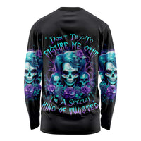 Flower Lady Skull Long Sleeve Shirt Don't Try To Figure Me Out - Wonder Print Shop