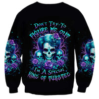 Flower Lady Skull Sweatshirt Don't Try To Figure Me Out - Wonder Print Shop