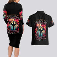 Couple Skull Couples Matching Long Sleeve Bodycon Dress and Hawaiian Shirt I Don't Care If The Whole World Is Against Us - Wonder Print Shop