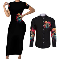 Couple Skull Couples Matching Short Sleeve Bodycon Dress and Long Sleeve Button Shirt I Don't Care If The Whole World Is Against Us - Wonder Print Shop