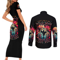 Couple Skull Couples Matching Short Sleeve Bodycon Dress and Long Sleeve Button Shirt I Don't Care If The Whole World Is Against Us - Wonder Print Shop