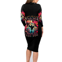 Couple Skull Family Matching Long Sleeve Bodycon Dress and Hawaiian Shirt I Don't Care If The Whole World Is Against Us - Wonder Print Shop