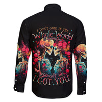 Couple Skull Family Matching Off Shoulder Long Sleeve Dress and Hawaiian Shirt I Don't Care If The Whole World Is Against Us - Wonder Print Shop