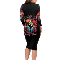 Couple Skull Long Sleeve Bodycon Dress I Don't Care If The Whole World Is Against Us - Wonder Print Shop