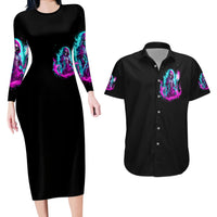 Flame Witch Skull Couples Matching Long Sleeve Bodycon Dress and Hawaiian Shirt I'm An Odd Combination Of Sweet And Don't Mess With Me - Wonder Print Shop