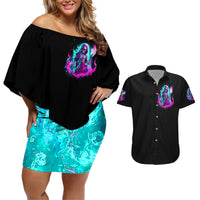 Flame Witch Skull Couples Matching Off Shoulder Short Dress and Hawaiian Shirt I'm An Odd Combination Of Sweet And Don't Mess With Me - Wonder Print Shop
