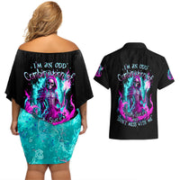 Flame Witch Skull Couples Matching Off Shoulder Short Dress and Hawaiian Shirt I'm An Odd Combination Of Sweet And Don't Mess With Me - Wonder Print Shop