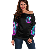 Flame Witch Skull Off Shoulder Sweater I'm An Odd Combination Of Sweet And Don't Mess With Me - Wonder Print Shop