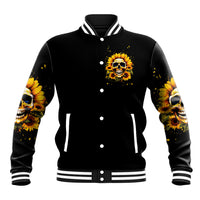 Sunflower Skull Baseball Jacket She Is Sunshine Mixed With A Little Hurricance - Wonder Print Shop