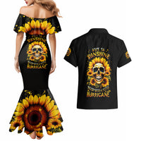 Sunflower Skull Couples Matching Mermaid Dress and Hawaiian Shirt She Is Sunshine Mixed With A Little Hurricance - Wonder Print Shop