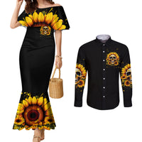 Sunflower Skull Couples Matching Mermaid Dress and Long Sleeve Button Shirt She Is Sunshine Mixed With A Little Hurricance DT01