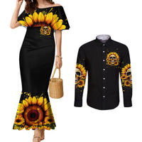 Sunflower Skull Couples Matching Mermaid Dress and Long Sleeve Button Shirt She Is Sunshine Mixed With A Little Hurricance DT01