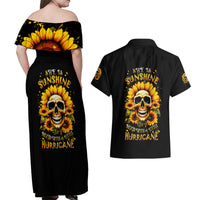 Sunflower Skull Couples Matching Off Shoulder Maxi Dress and Hawaiian Shirt She Is Sunshine Mixed With A Little Hurricance - Wonder Print Shop
