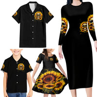 Sunflower Skull Family Matching Long Sleeve Bodycon Dress and Hawaiian Shirt She Is Sunshine Mixed With A Little Hurricance - Wonder Print Shop