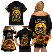 Sunflower Skull Family Matching Off Shoulder Short Dress and Hawaiian Shirt She Is Sunshine Mixed With A Little Hurricance - Wonder Print Shop