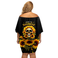Sunflower Skull Family Matching Off Shoulder Short Dress and Hawaiian Shirt She Is Sunshine Mixed With A Little Hurricance - Wonder Print Shop