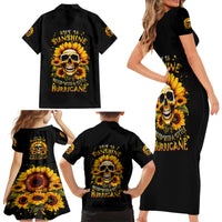 Sunflower Skull Family Matching Short Sleeve Bodycon Dress and Hawaiian Shirt She Is Sunshine Mixed With A Little Hurricance - Wonder Print Shop
