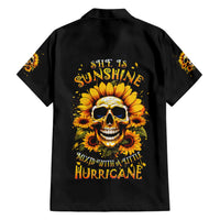 Sunflower Skull Family Matching Short Sleeve Bodycon Dress and Hawaiian Shirt She Is Sunshine Mixed With A Little Hurricance - Wonder Print Shop