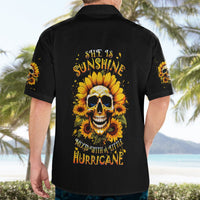 Black Hawaiian shirt with large back sunflower skull graphic and short sleeves