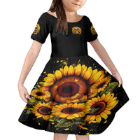 Sunflower Skull Kid Short Sleeve Dress She Is Sunshine Mixed With A Little Hurricance - Wonder Print Shop