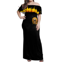 Sunflower Skull Off Shoulder Maxi Dress She Is Sunshine Mixed With A Little Hurricance - Wonder Print Shop