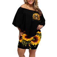 Sunflower Skull Off Shoulder Short Dress She Is Sunshine Mixed With A Little Hurricance - Wonder Print Shop