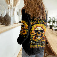 Sunflower Skull Women Casual Shirt She Is Sunshine Mixed With A Little Hurricance - Wonder Print Shop