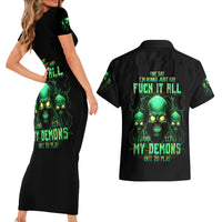 Thnder Skull Couples Matching Short Sleeve Bodycon Dress and Hawaiian Shirt One Day I Gonna Just Say F It All - Wonder Print Shop