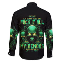 Thnder Skull Family Matching Off Shoulder Long Sleeve Dress and Hawaiian Shirt One Day I Gonna Just Say F It All - Wonder Print Shop