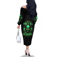 Thnder Skull Family Matching Off Shoulder Long Sleeve Dress and Hawaiian Shirt One Day I Gonna Just Say F It All - Wonder Print Shop