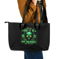 Thnder Skull Leather Tote Bag One Day I Gonna Just Say F It All - Wonder Print Shop