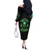 Thnder Skull Off The Shoulder Long Sleeve Dress One Day I Gonna Just Say F It All - Wonder Print Shop