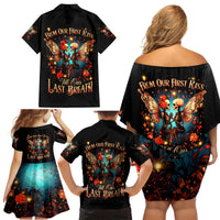 Couple Skull Family Matching Off Shoulder Short Dress and Hawaiian Shirt From Our First Kiss Till Our Last Breath - Wonder Print Shop