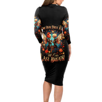Couple Skull Long Sleeve Bodycon Dress From Our First Kiss Till Our Last Breath - Wonder Print Shop