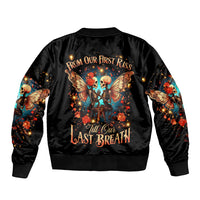 Couple Skull Sleeve Zip Bomber Jacket From Our First Kiss Till Our Last Breath - Wonder Print Shop