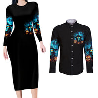 Witch Skull Halloween Couples Matching Long Sleeve Bodycon Dress and Long Sleeve Button Shirt I Didn't Becom A Witch - Wonder Print Shop